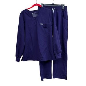 Figs  Purple Jam Scrub Set Small Long Sleeve Petite Pants EUC